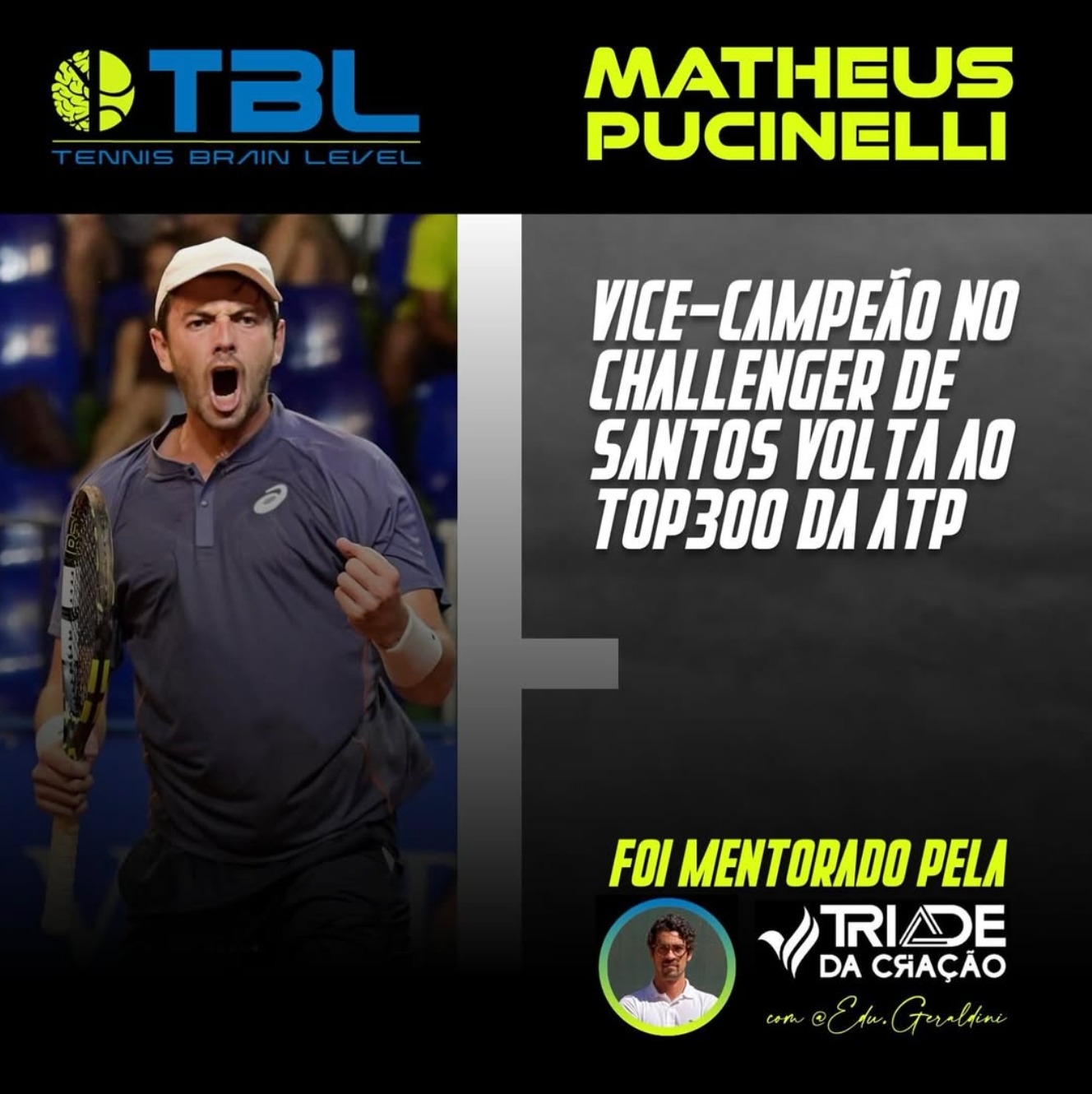 Matheus Pucinelli — vice-campeão no Challenger de Santos e top 300 da ATP